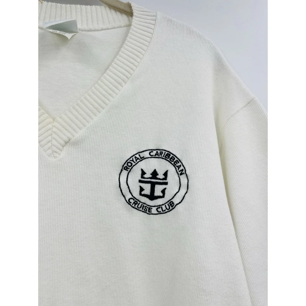 Vintage Royal Caribbean Cruise Club Sweater Short Sleeve V-Neck XL Cotton USA